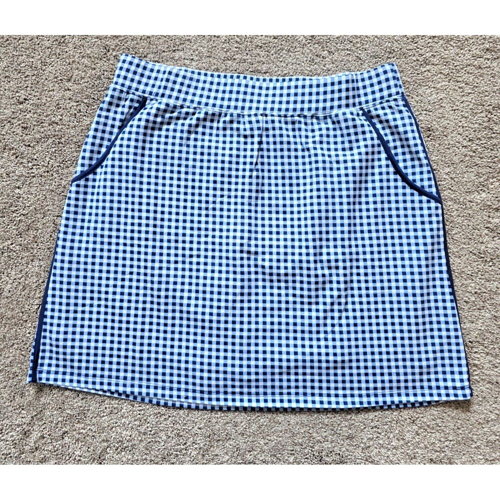 D & Co Active Skort Womens L Blue White Check Plaid Stretch Skirt Shorts